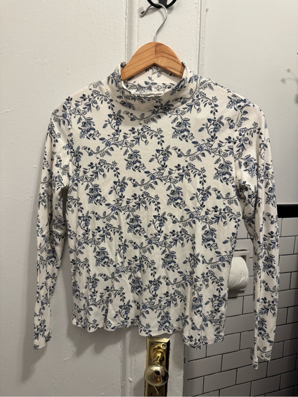 croft & barrow Cream Turtleneck with Blue Floral Print